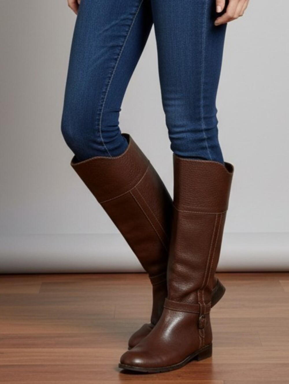 Sofft Brown Pebbled Leather Tall Riding Boots with Buckle Strap